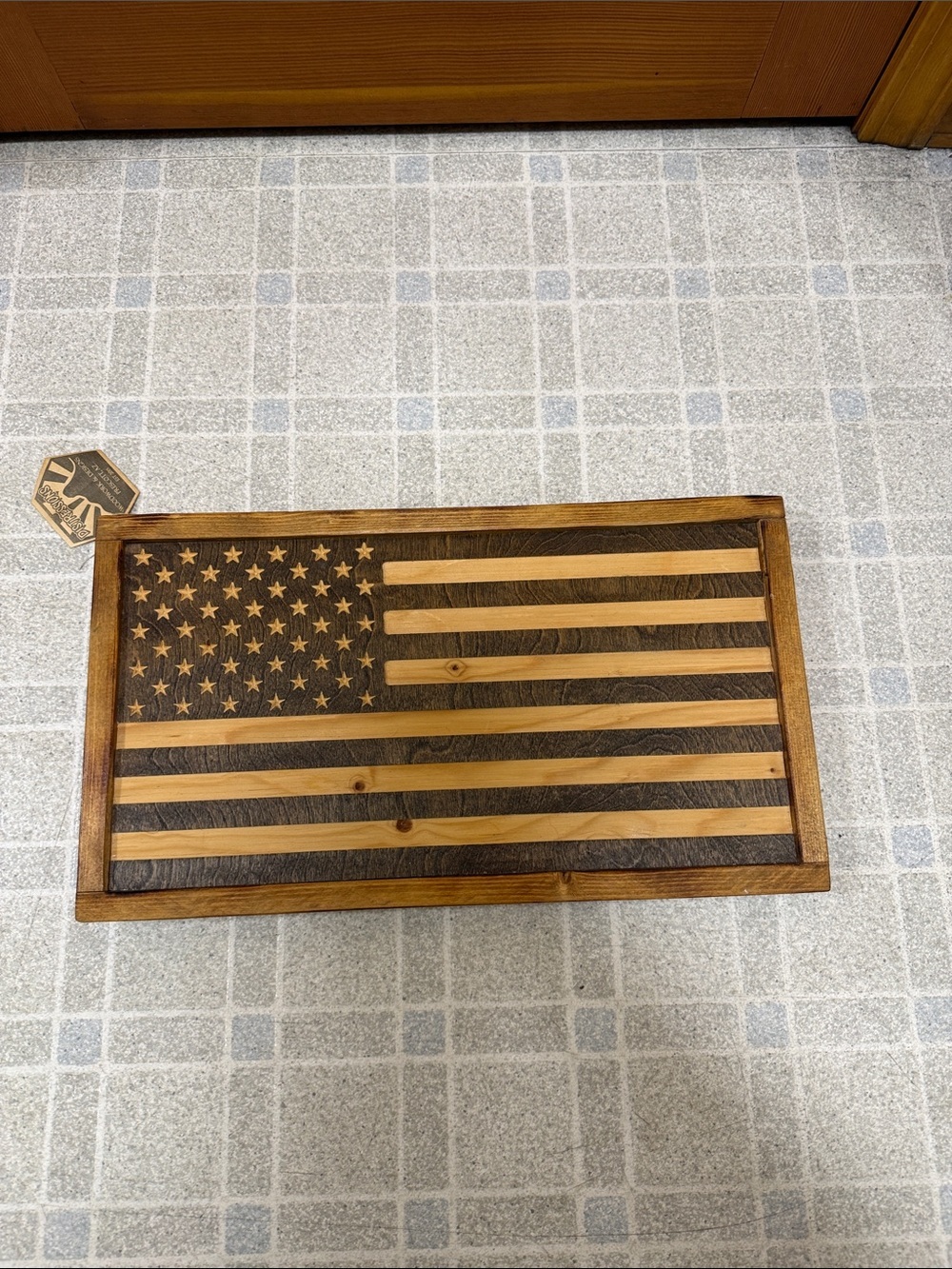 Handmade Wooden American Flag Wall Art - Natural & Dark Stain